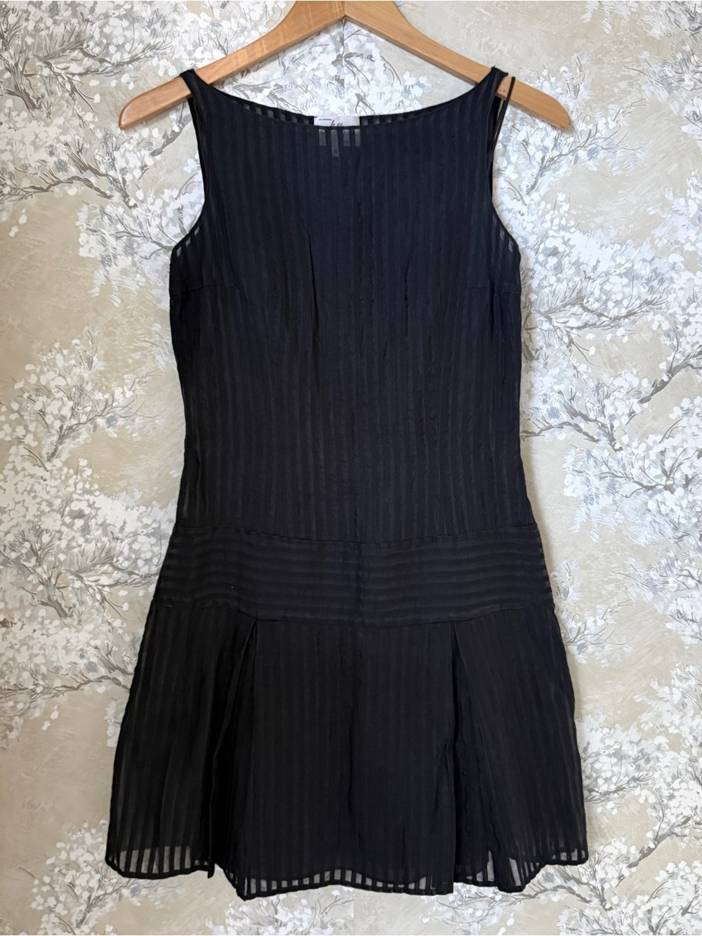 Vintage Milly of New York Sheer Black Stripe Drop Waist Pleated Mini Dress 4